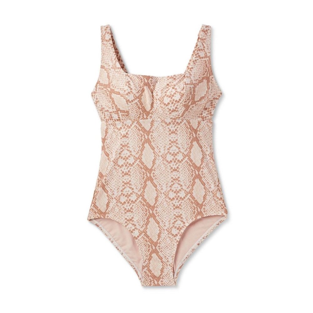 Womens Post Mastectomy Square Neck One Piece Swimsuit Kona Sol Snake Print Large